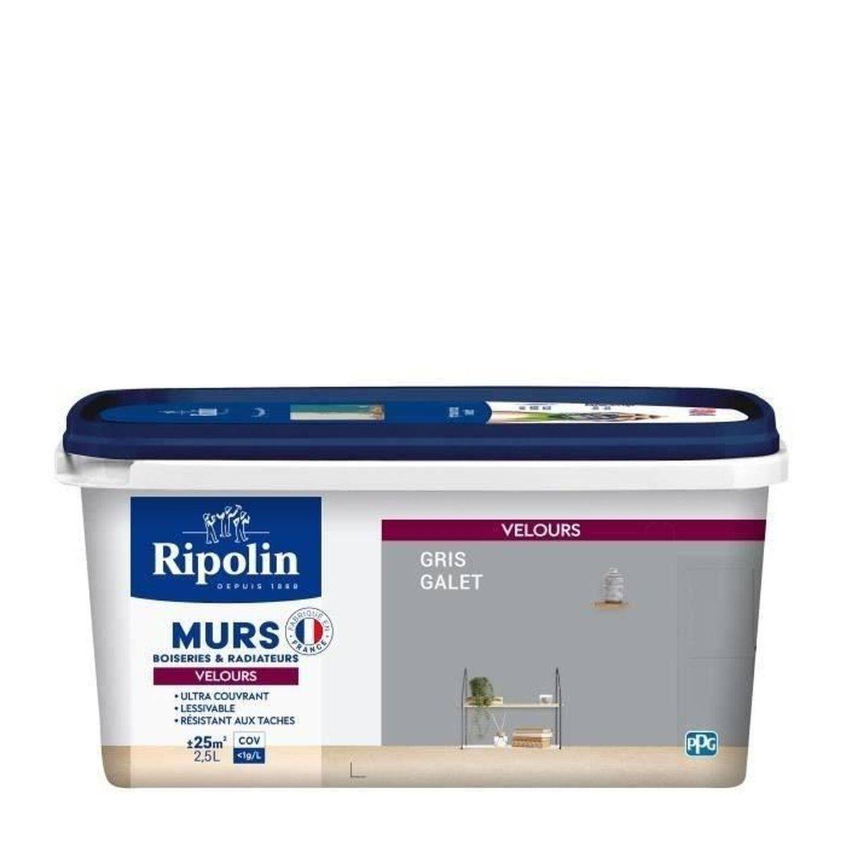 Ripolin - Peinture murale acrylique velours Gris galet, monocouche, lessivable, 2,5 L - Ripolin - Image 1