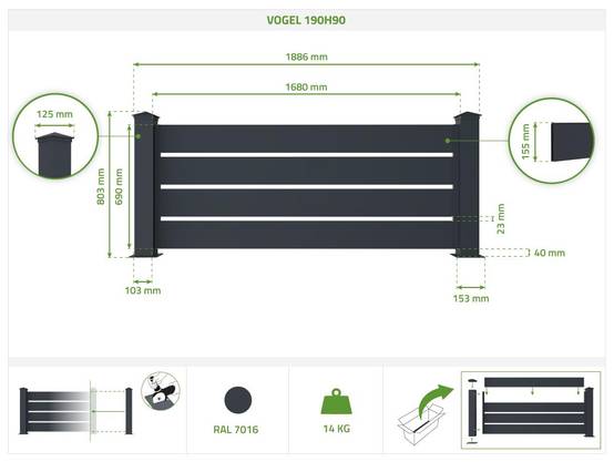 CASANOOV - Casanoov Kit clôture aluminium VOGEL : Lot de 3 lames (Hauteur 90 cm) - Longueur totale 5,7 m - Image 2