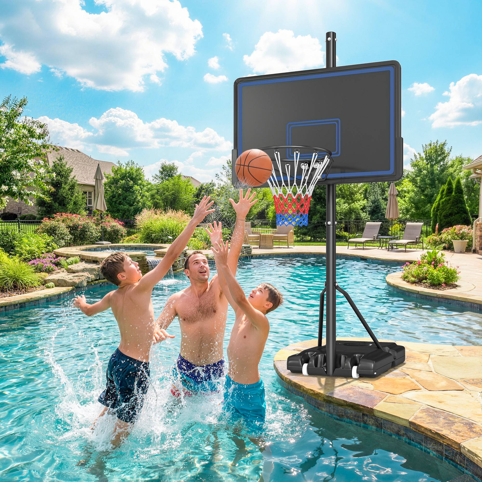 Panier de Basketball sur Pieds avec Hauteur Réglable de 1,35 à 3,05 m avec Roues, Base de Lestage et Sac de Sable, Bleu - Image 4