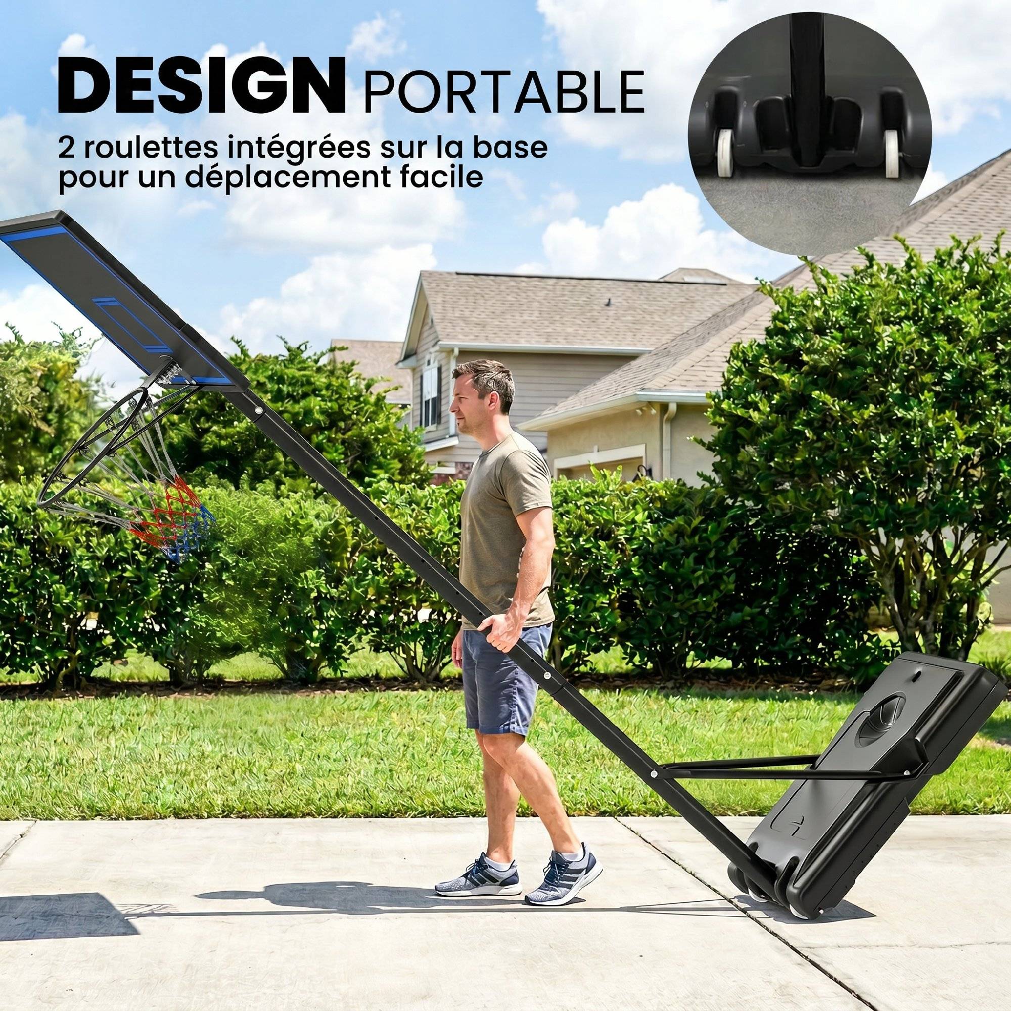 Panier de Basketball sur Pieds avec Hauteur Réglable de 1,35 à 3,05 m avec Roues, Base de Lestage et Sac de Sable, Bleu - Image 8
