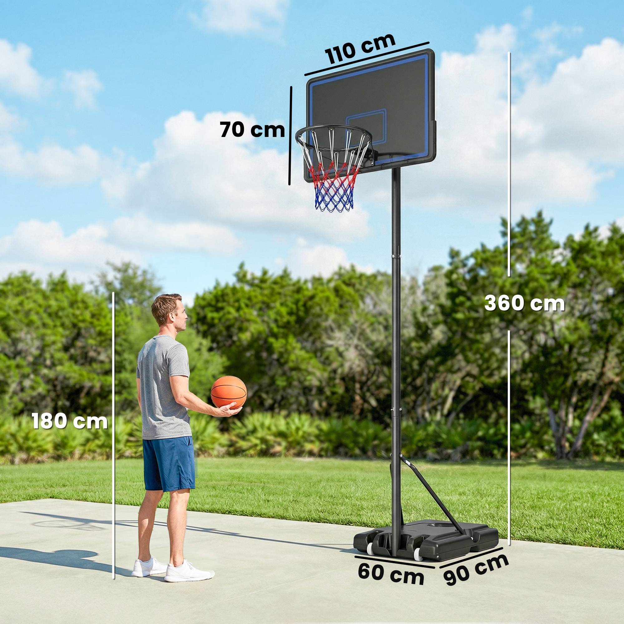 Panier de Basketball sur Pieds avec Hauteur Réglable de 1,35 à 3,05 m avec Roues, Base de Lestage et Sac de Sable, Bleu - Image 5