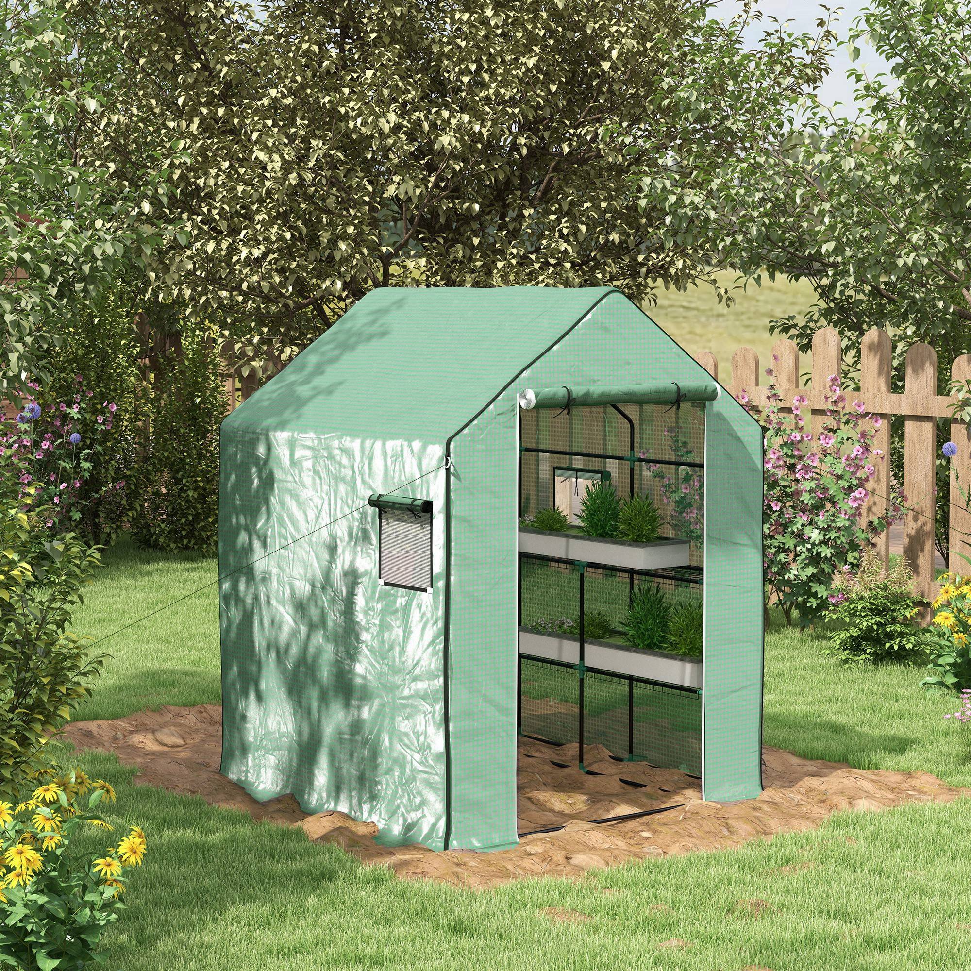 Serre jardin 140x143x190 cm PE 140 g/m², 1 porte 1 fenêtre 3 étagères, balcon plantes légumes - Image 3