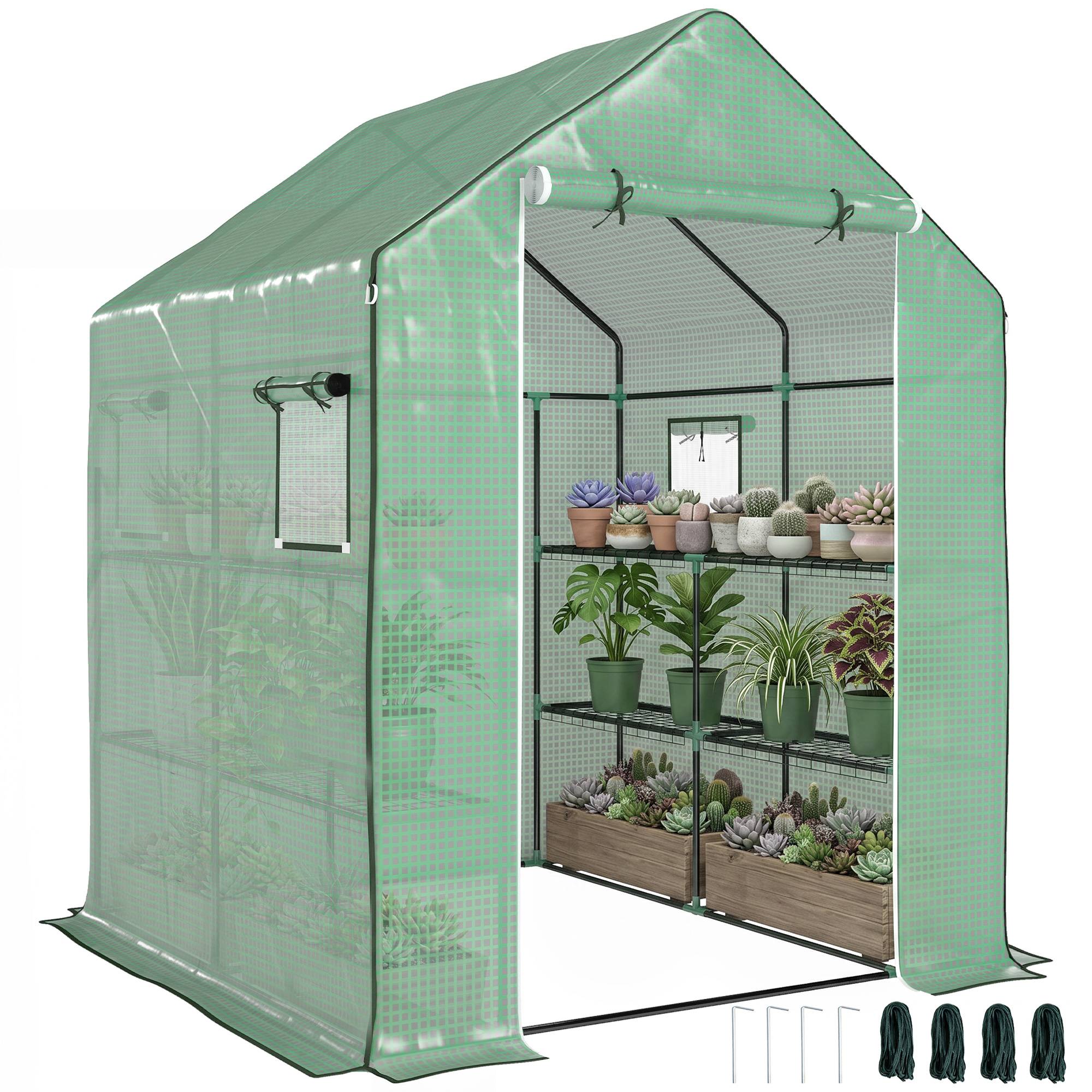 Serre jardin 140x143x190 cm PE 140 g/m², 1 porte 1 fenêtre 3 étagères, balcon plantes légumes - Image 1