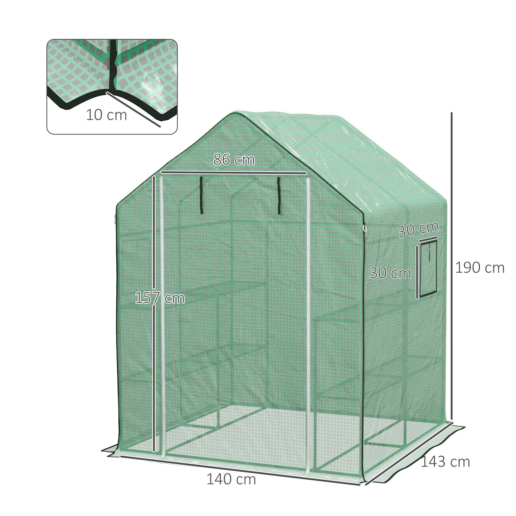Serre jardin 140x143x190 cm PE 140 g/m², 1 porte 1 fenêtre 3 étagères, balcon plantes légumes - Image 5