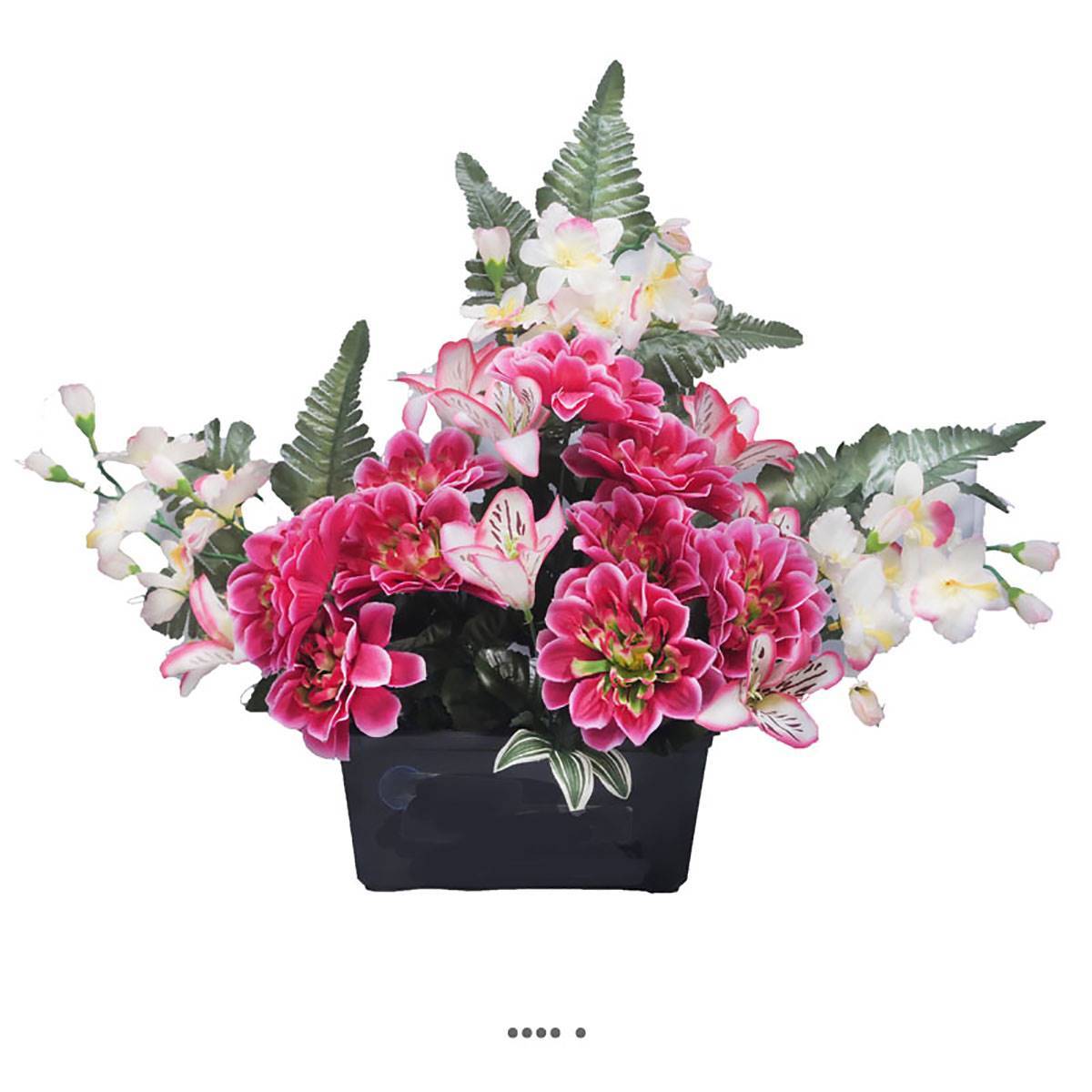 Artificielles - Jardinière fleurs artificielles cimetière dahlias et lys Rose fushia - couleur: Rose fushia 730 - Image 2