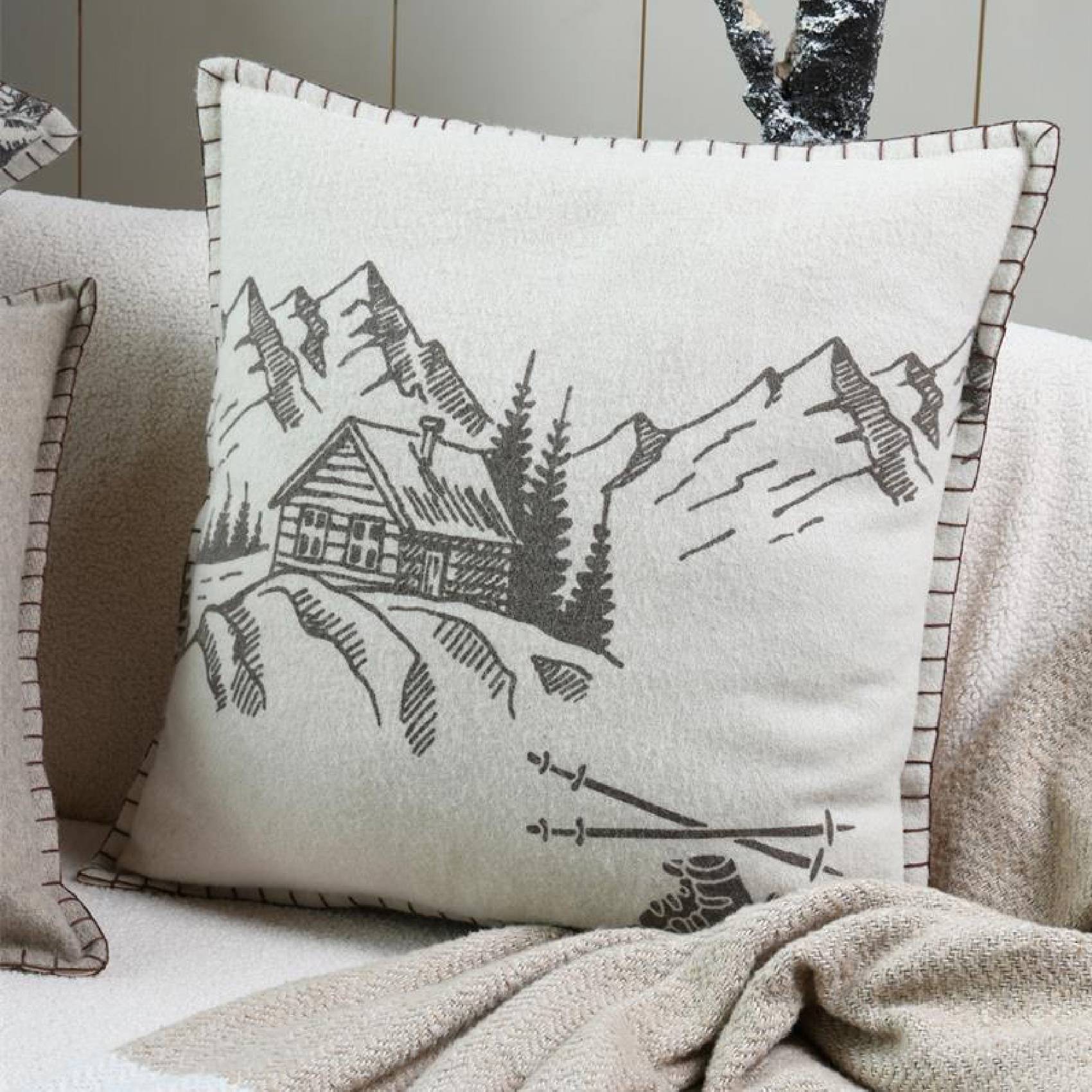Lovely Casa - Coussin montagnes et chalet en velours de coton imprimé - LOVELY CASA - Image 3