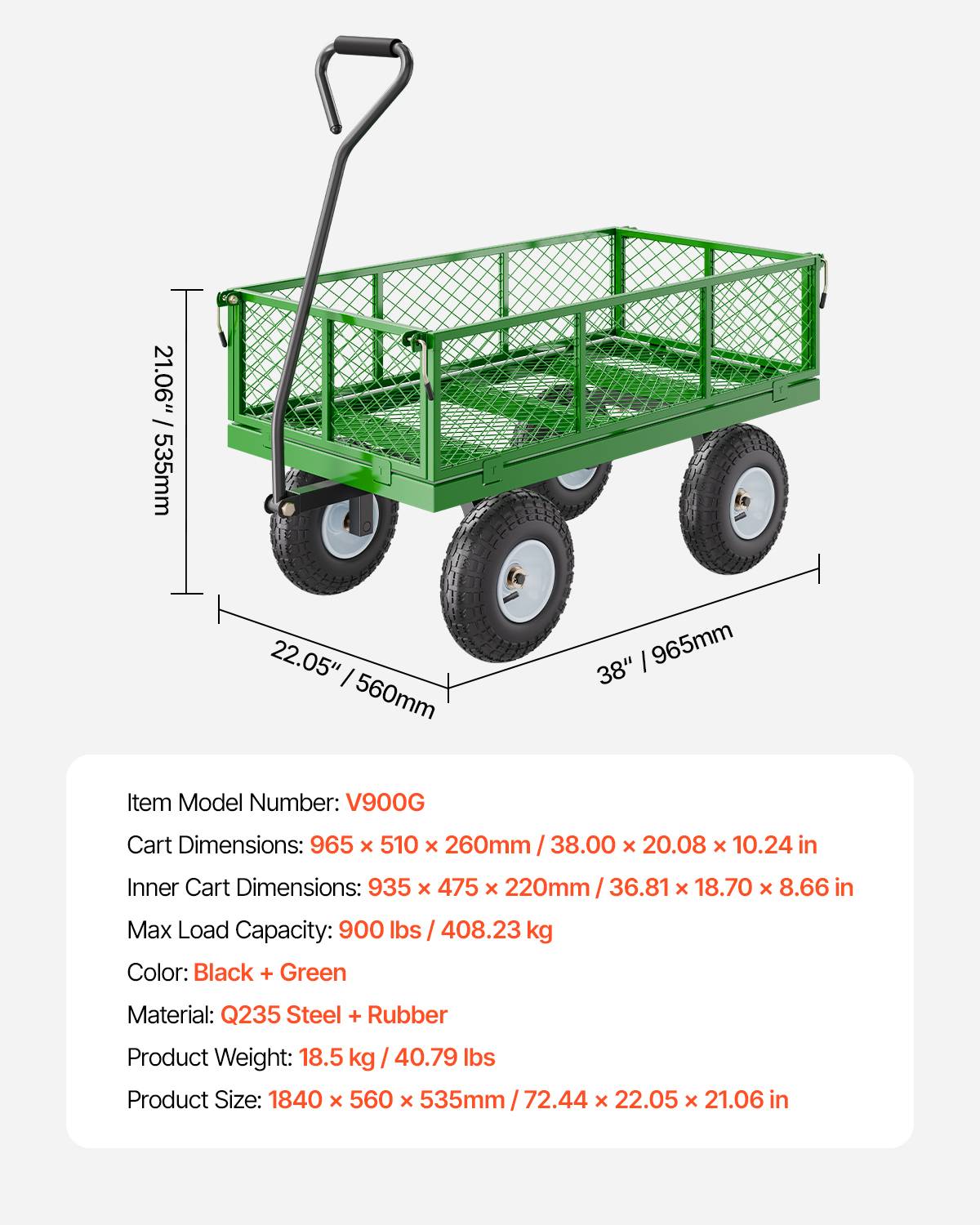 Vevor - VEVOR Chariot jardin transport, charge 408kg. Pneus 254mm, côtés amovibles. Poignée rotative 180°. Extérieur. - Image 7