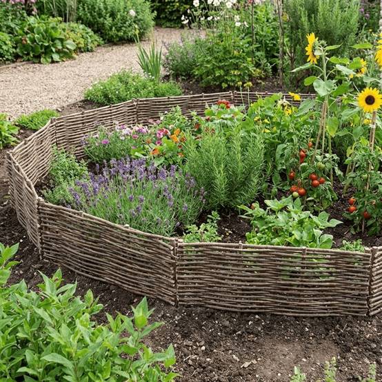 Bordure pour potager - Noisetier tressage horizontal - Avec piquets - 30x115 cm - Image 4