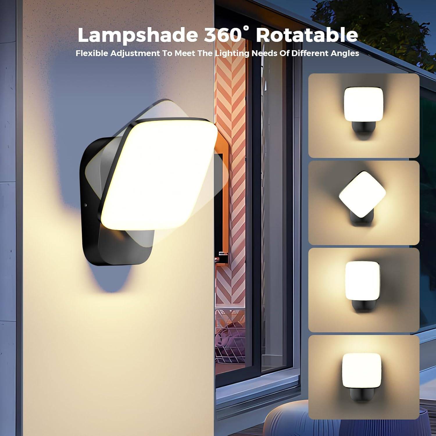 8 in 1 - Applique murale extérieure LED étanche IP65, 3000K, panneau en aluminium pivotant à 360°, idéale pour terrasse,jardin ou garage. - Image 2