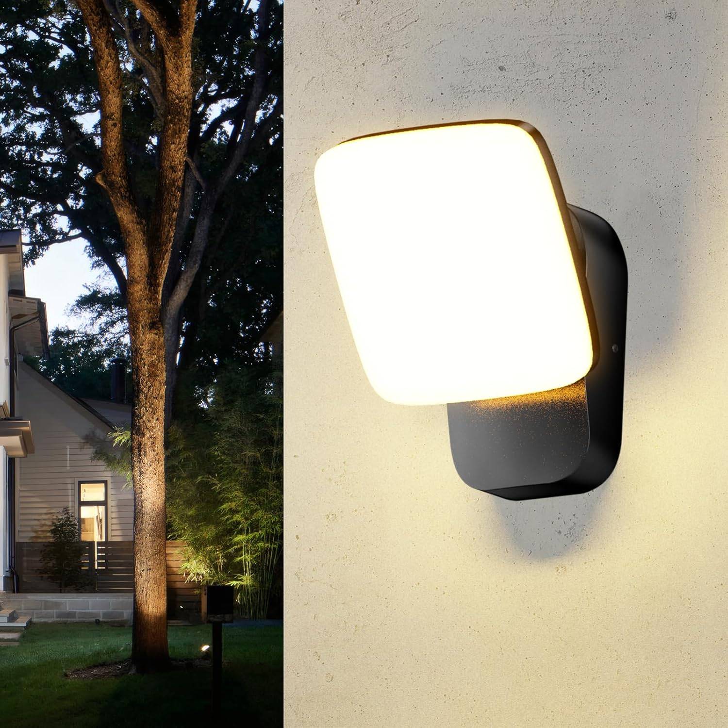 8 in 1 - Applique murale extérieure LED étanche IP65, 3000K, panneau en aluminium pivotant à 360°, idéale pour terrasse,jardin ou garage. - Image 1