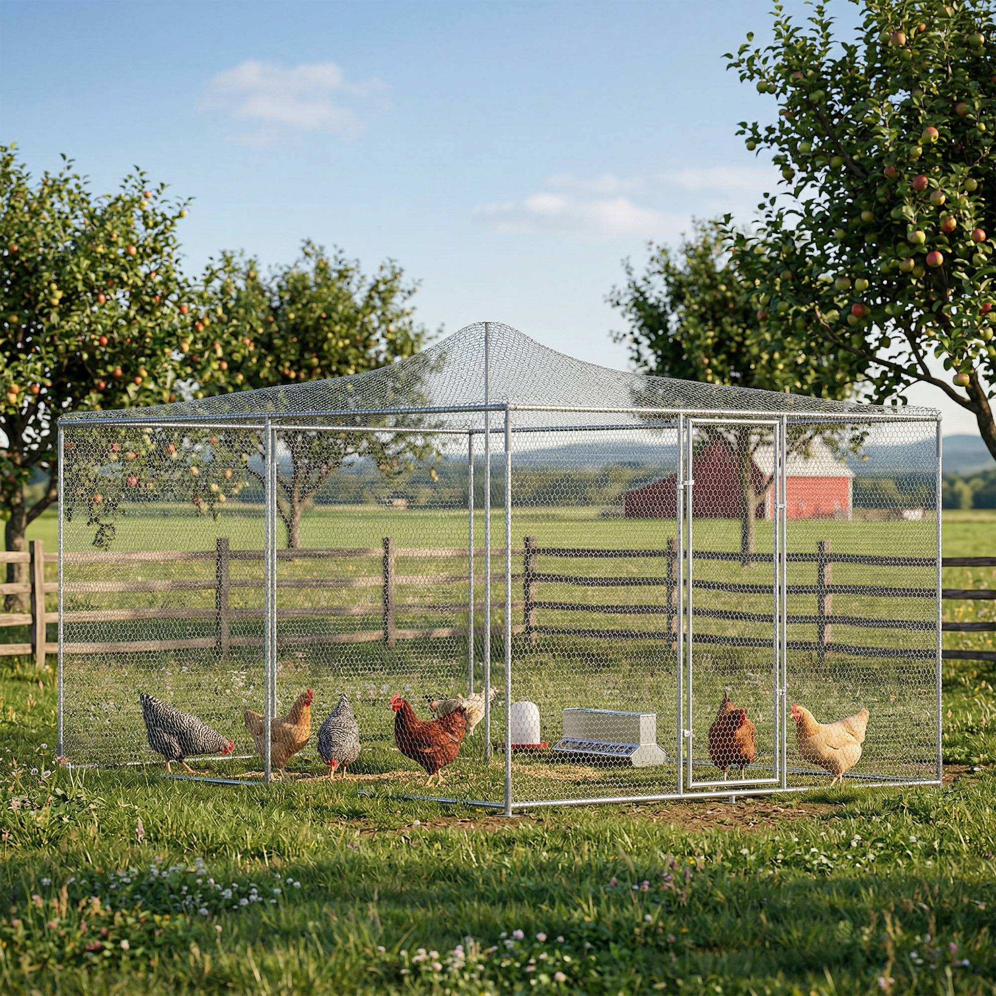 Poulailler extérieur en acier galvanisé avec porte et double serrure,4x3x2 m, argenté - Image 4