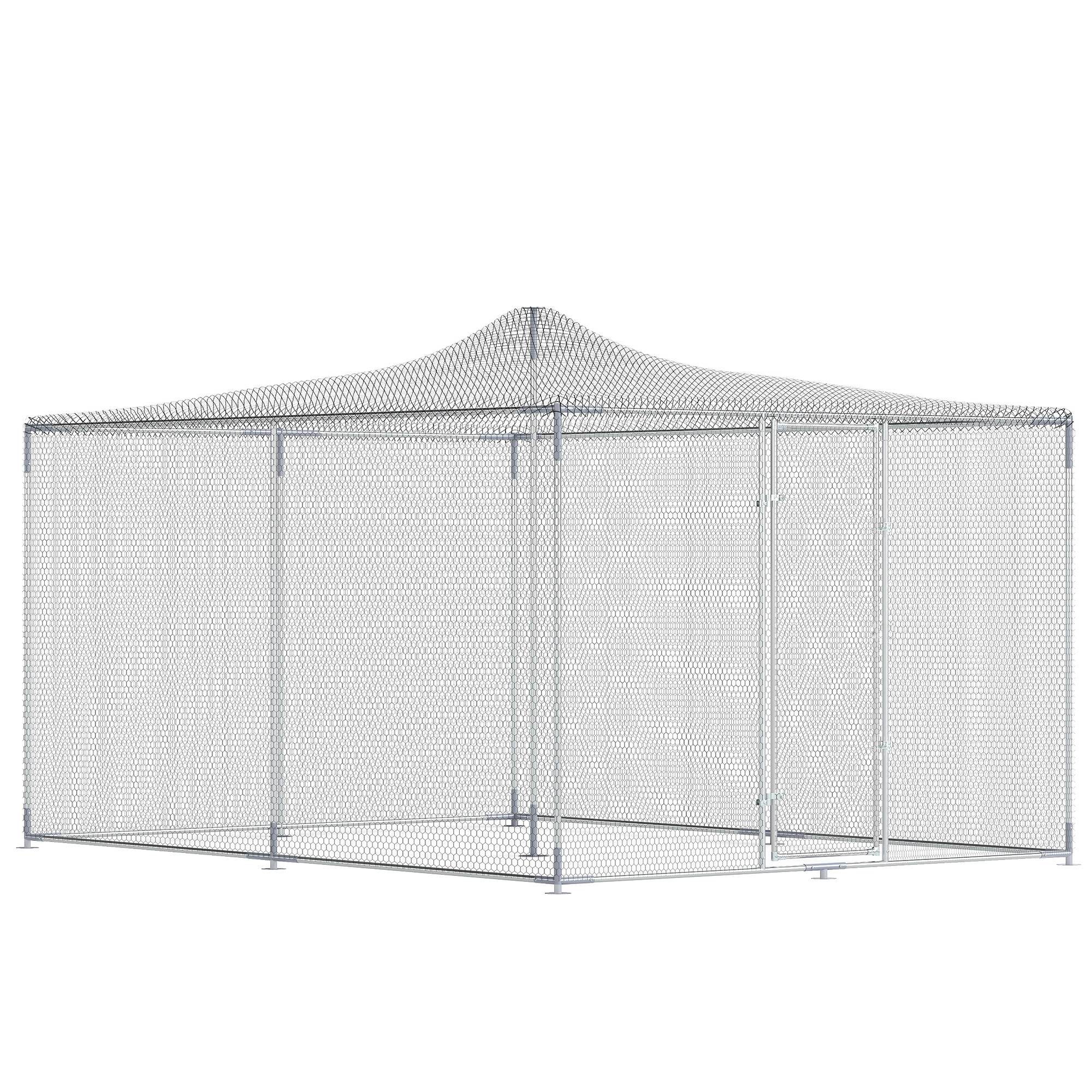 Poulailler extérieur en acier galvanisé avec porte et double serrure,4x3x2 m, argenté - Image 2