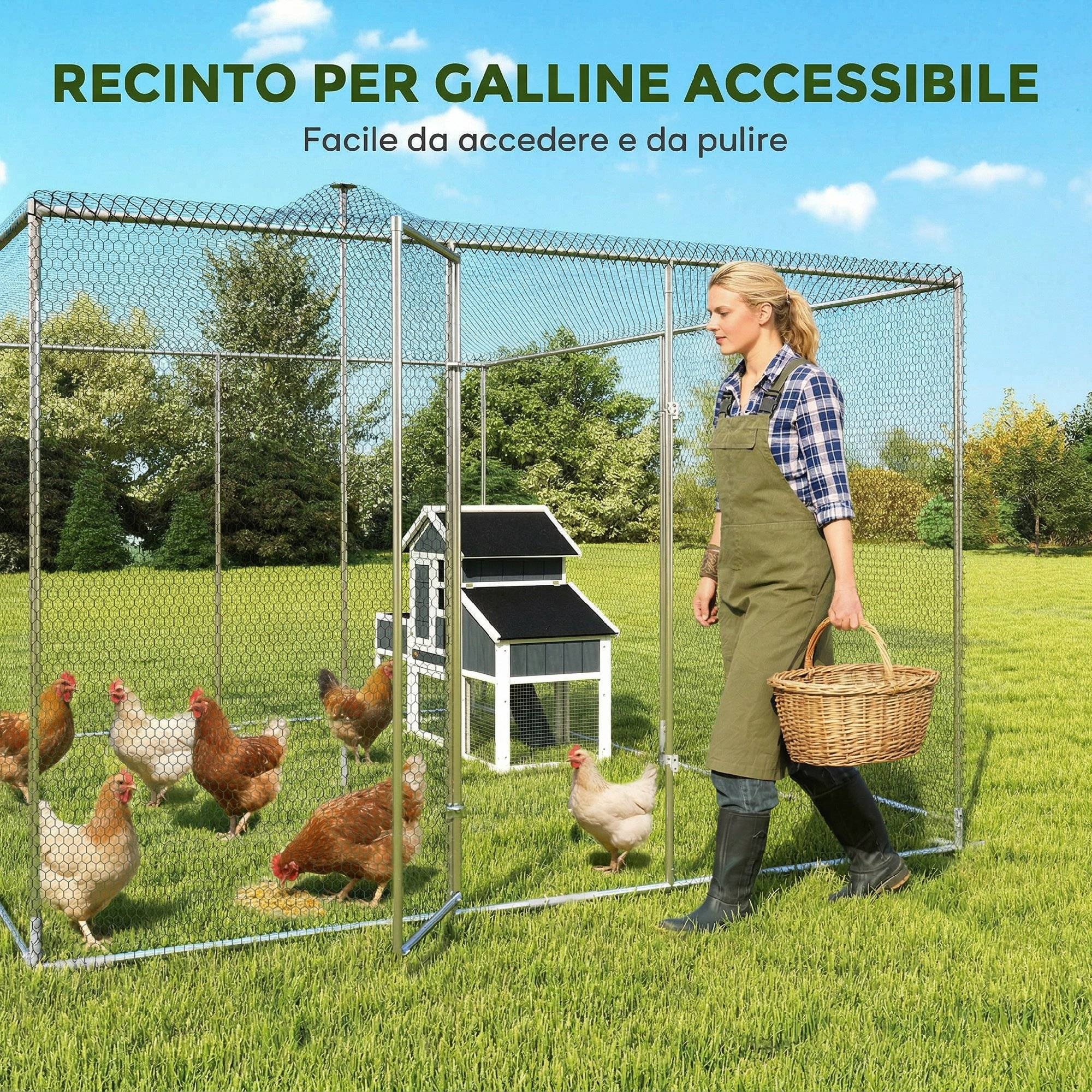 Poulailler extérieur en acier galvanisé avec porte et double serrure,4x3x2 m, argenté - Image 8