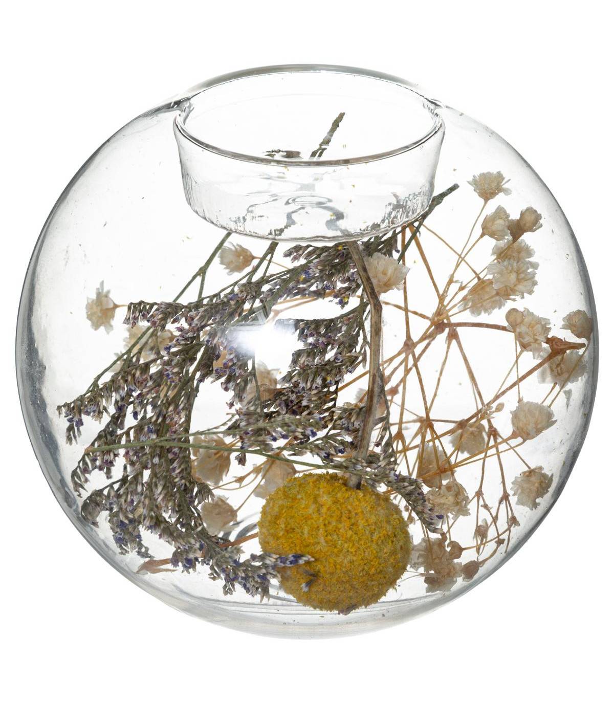 Photophore en Verre avec déco Fleurs Séchées