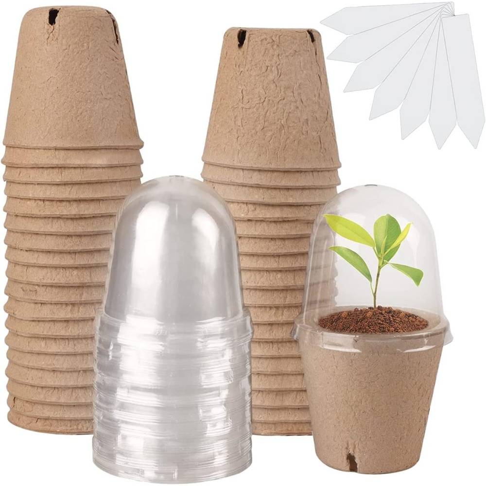 Lot de 30 pots de tourbe biodégradables - Avec dôme d'humidité - Living123 - Image 1