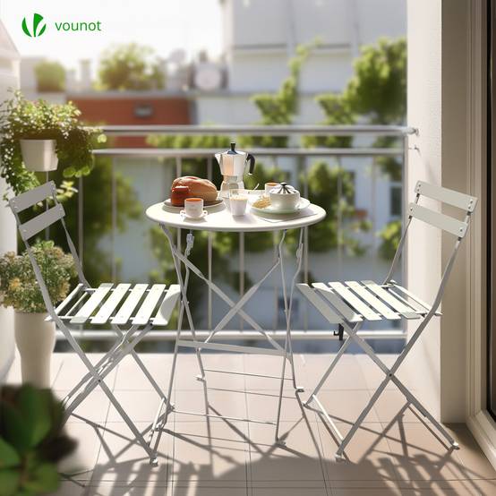 Vounot - Ensemble bistro extérieur 1 table 2 chaises acier blanc - Image 3