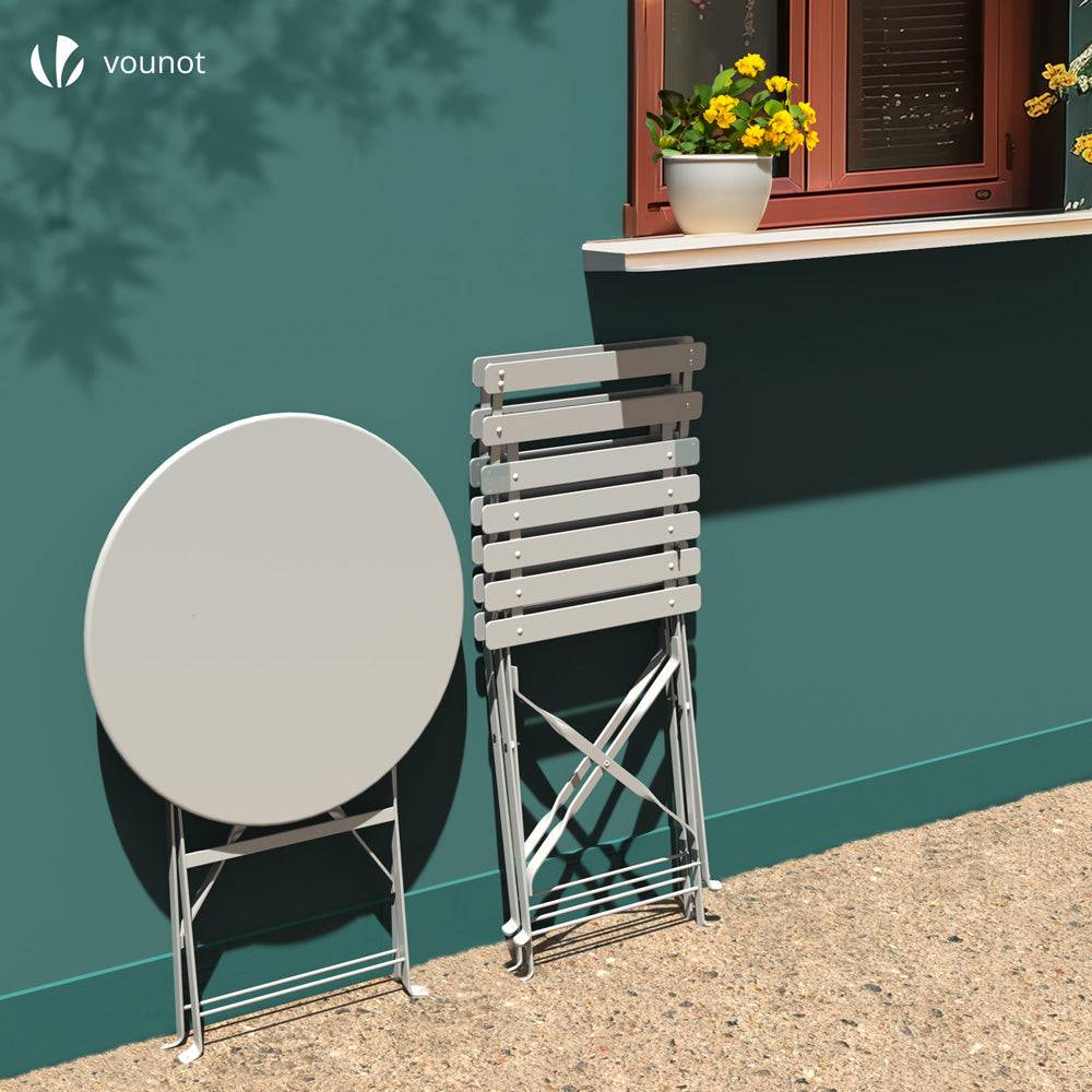 Vounot - Ensemble bistro extérieur 1 table 2 chaises acier blanc - Image 7