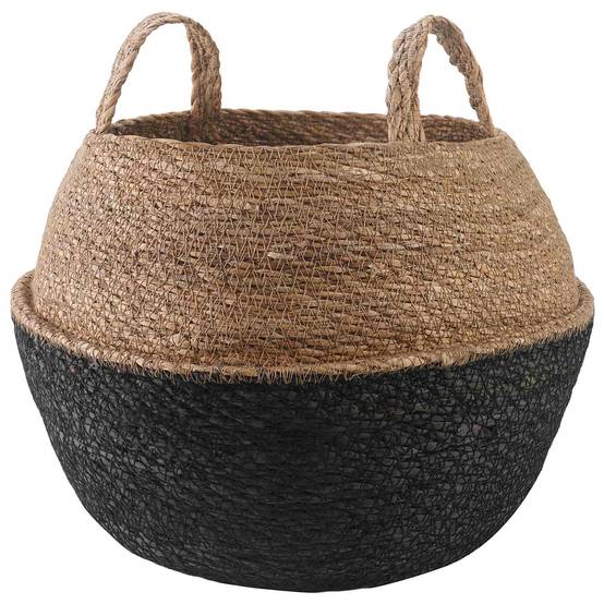 ComfortXL - Grand Pot Cylindrique Herbe Marine Extérieur Décoration Plantes Poignées Diamètre 45cm Noir - ComfortXL Outdoor Living - Image 1