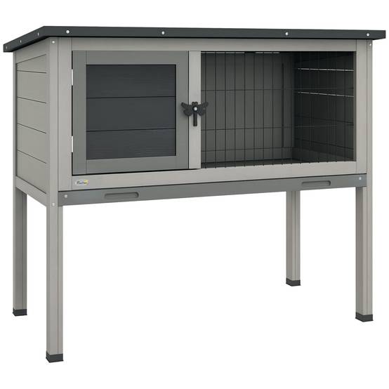 Clapier d'extérieur surélevé en bois avec toit ouvrant et bac amovible, 84 x 43 x 70 cm, gris - Image 1