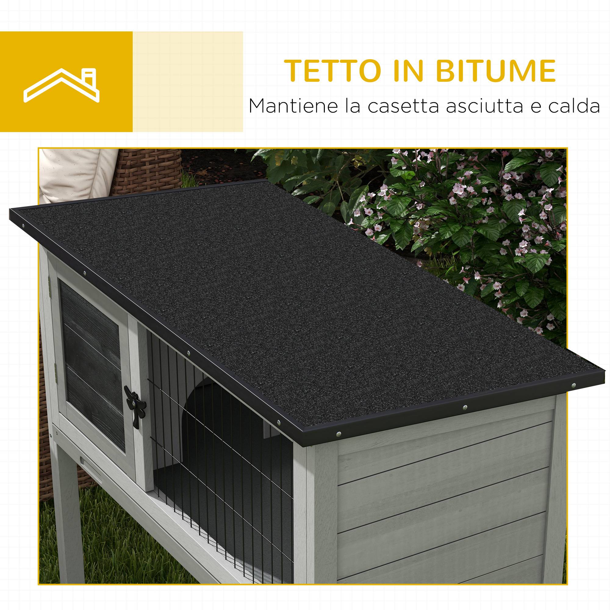 Clapier d'extérieur surélevé en bois avec toit ouvrant et bac amovible, 84 x 43 x 70 cm, gris - Image 9
