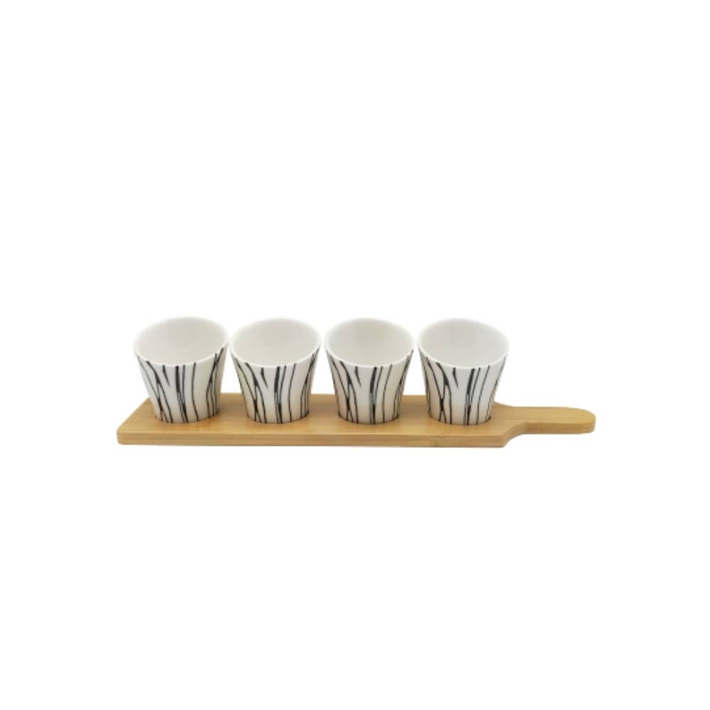 ~ Set apéritif tapas 4 verrines bambou et céramique blanc et marron 34.5 x 8 cm Chemin de campagne - Image 1