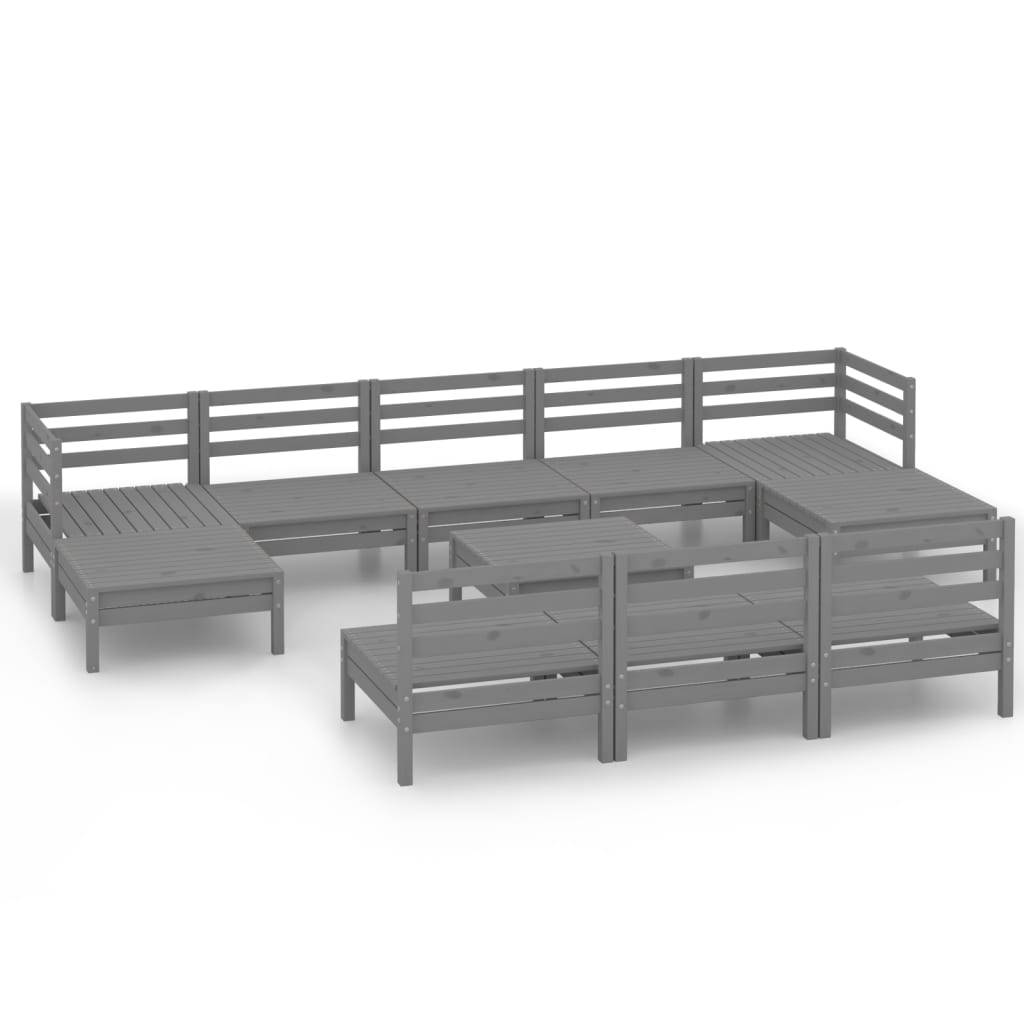 Helloshop26 - Salon de jardin meuble d'extérieur ensemble de mobilier 11 pièces gris bois de pin massif - Image 1