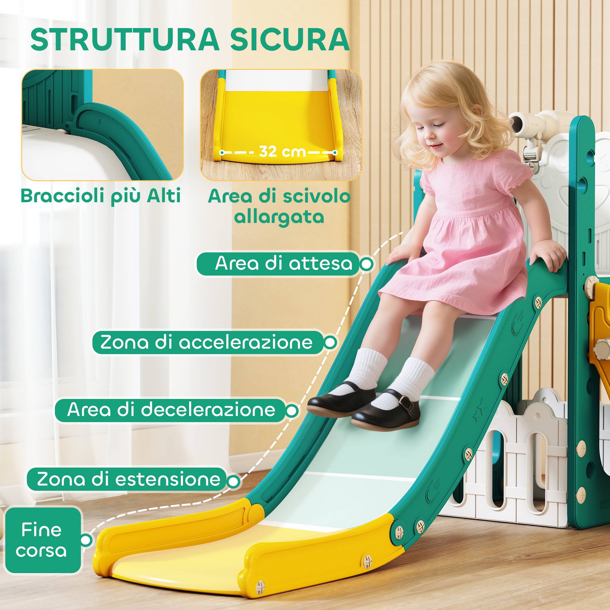 Ensemble de jeu 5 en 1 pour enfants avec toboggan, panier de basket, échelle et télescope jouet, 1 à 3 ans, jaune - Image 7