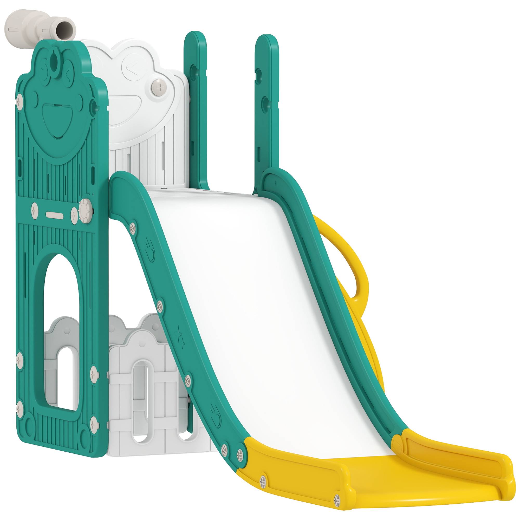 Ensemble de jeu 5 en 1 pour enfants avec toboggan, panier de basket, échelle et télescope jouet, 1 à 3 ans, jaune - Image 2