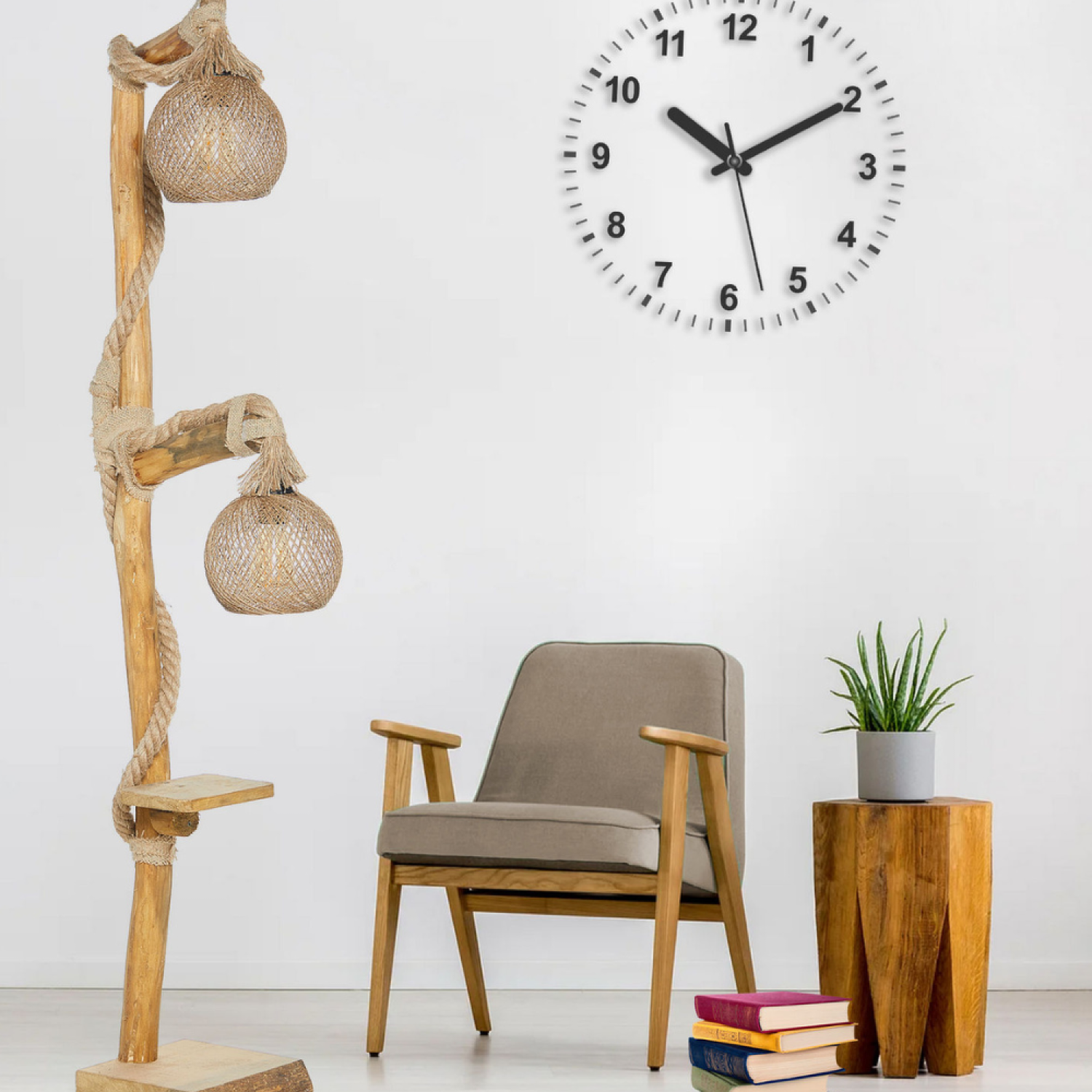 Concept Usine - Lampadaire en bois et cordes avec rebord ALEX - Image 2