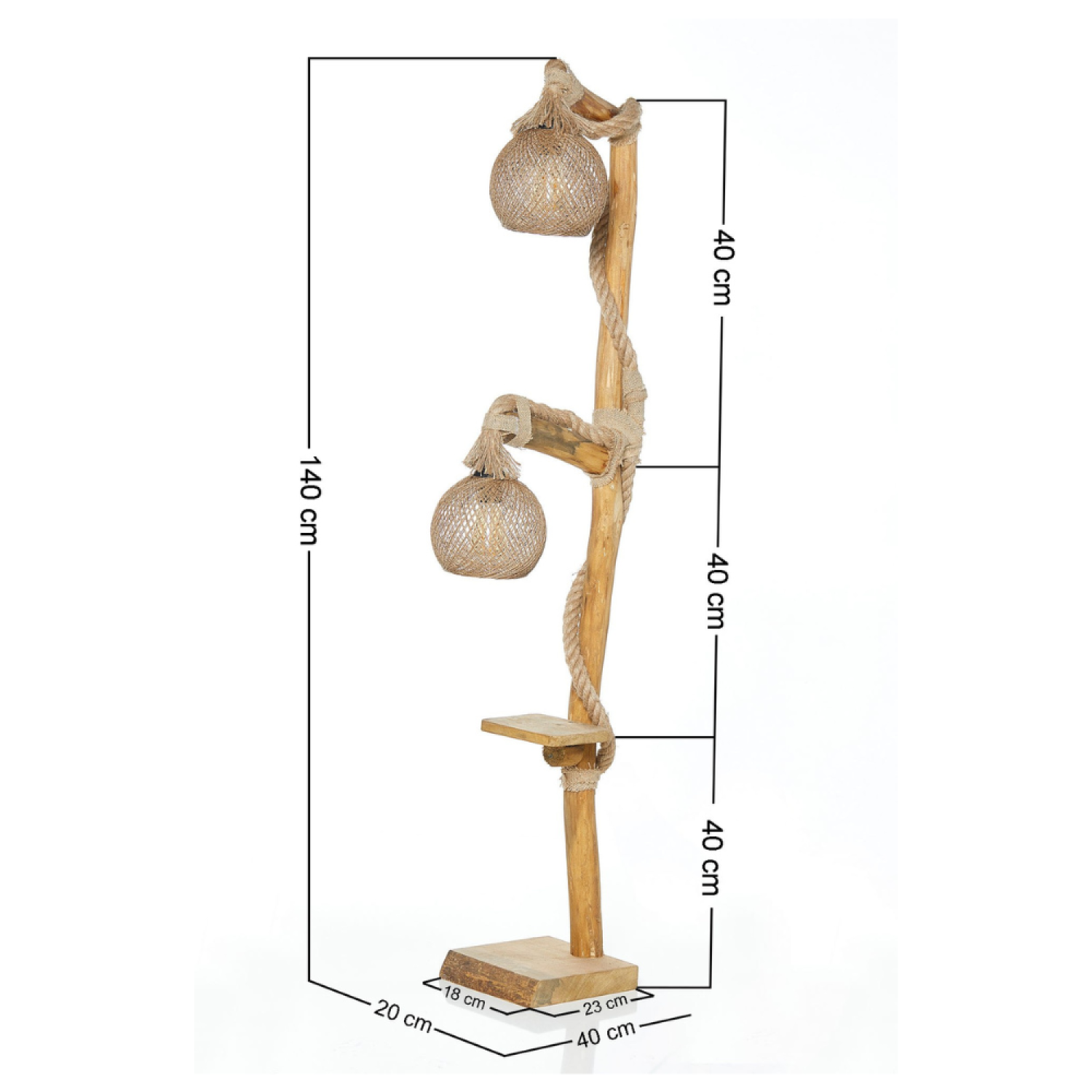 Concept Usine - Lampadaire en bois et cordes avec rebord ALEX - Image 5