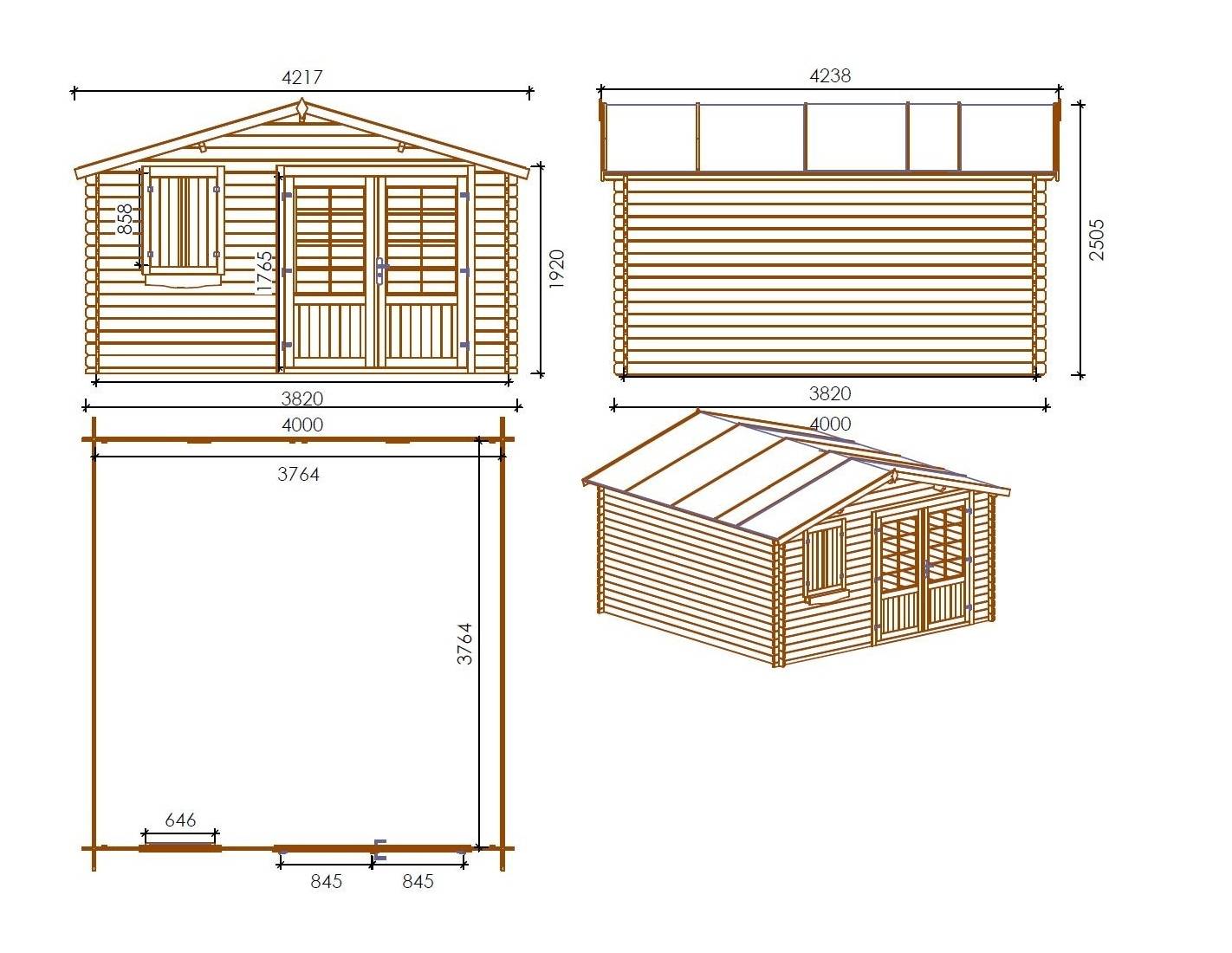 Altanka - Abri de jardin en bois - 4x4 m + terrasse avec balustrade et avant-toit en bois - 24 m2 - Traité - DOM181+DOM78+DOM79+POD05 - ALTANKA - Image 2