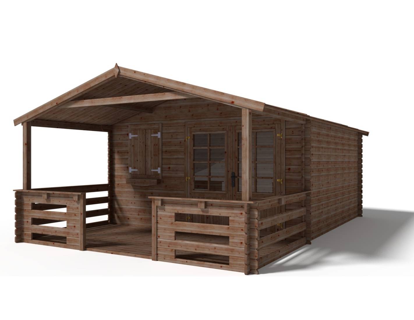 Altanka - Abri de jardin en bois - 4x4 m + terrasse avec balustrade et avant-toit en bois - 24 m2 - Traité - DOM181+DOM78+DOM79+POD05 - ALTANKA - Image 1