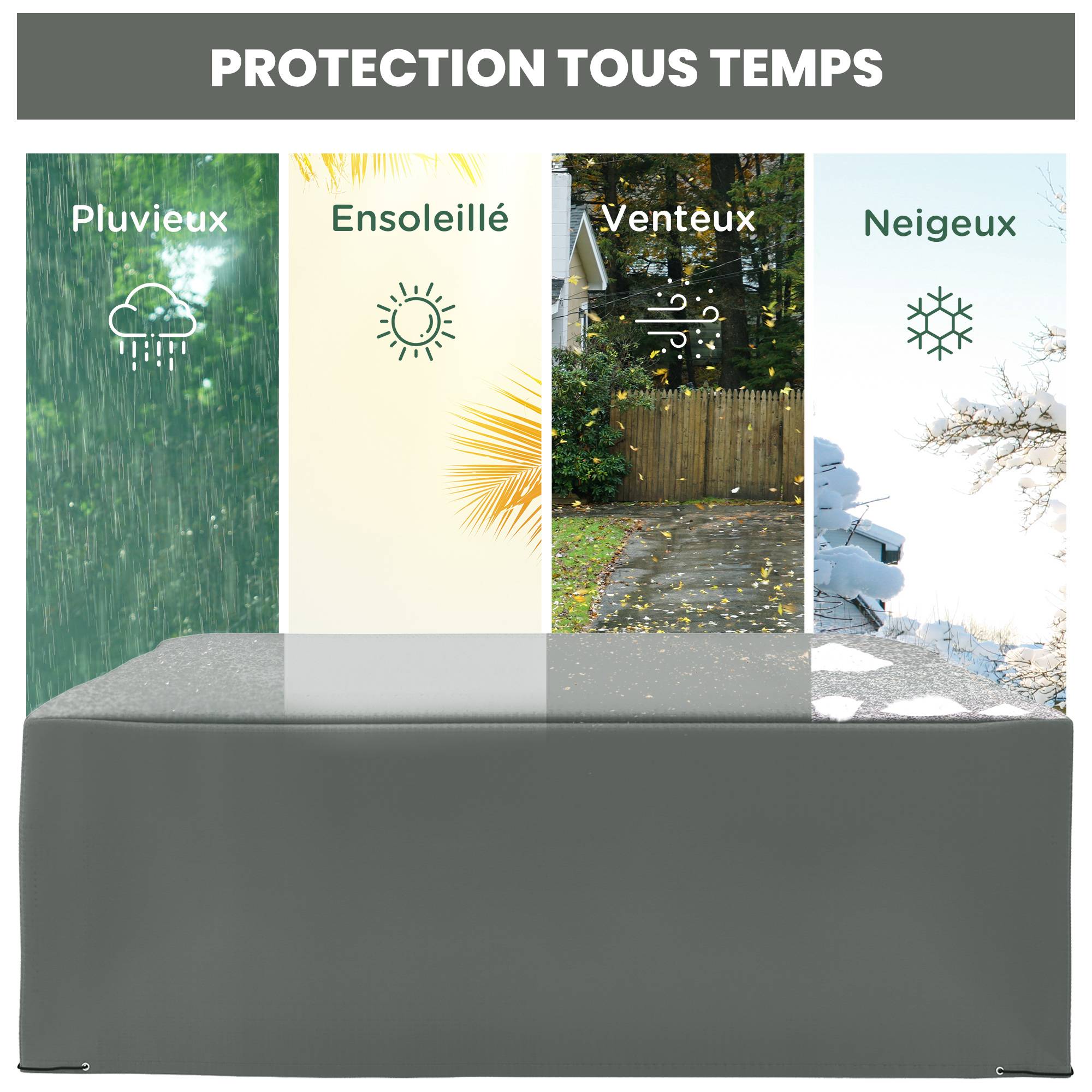 Outsunny - Housse de meubles de jardin imperméables, coupe-vent et anti-UV - 275 x 205 x 90 cm - gris - Outsunny - Image 7