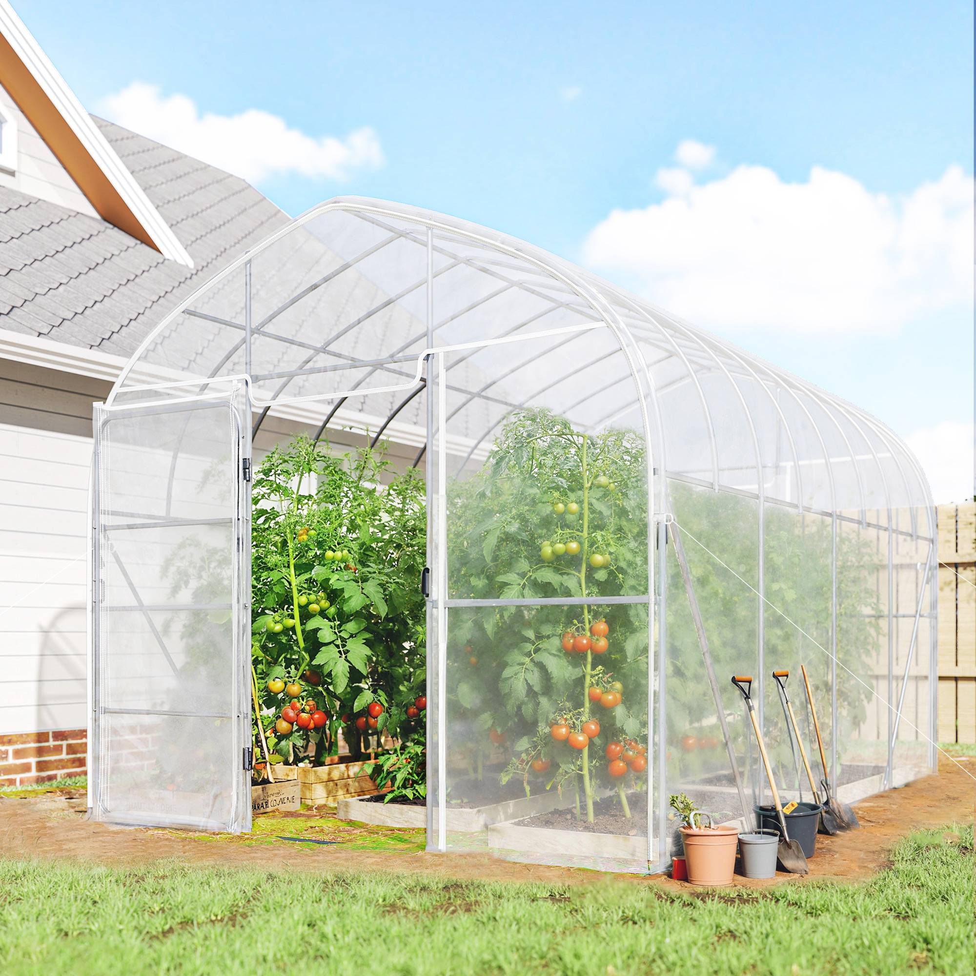 ComfortXL - Serre tunnel jardin 12 m² acier galvanisé film PO 2,96 x 3,91 x 2,67 m anti-goutte - ComfortXL Outdoor Living - Image 3