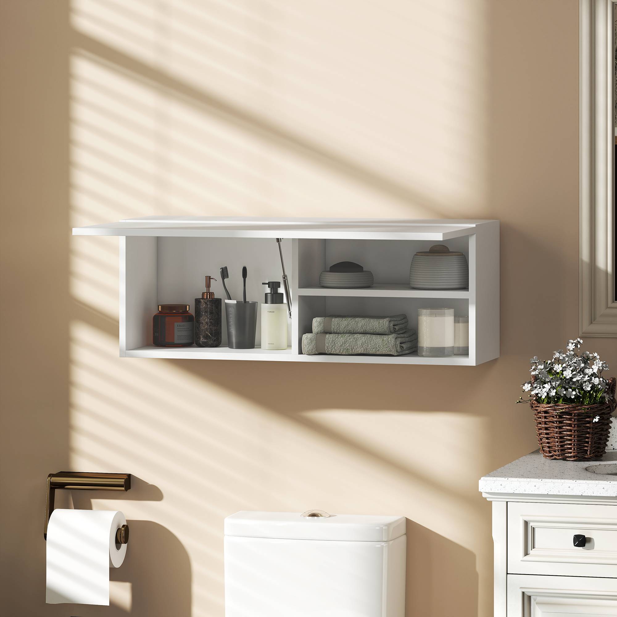 Sans Marque - Armoire murale salle bain rangement suspendu porte charnières 80x25x30 cm blanc - Image 4