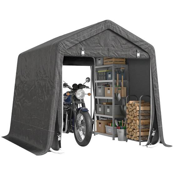 Tente garage auto moto outils, métal et bâche PE, 280x240x240cm, gris - Image 1