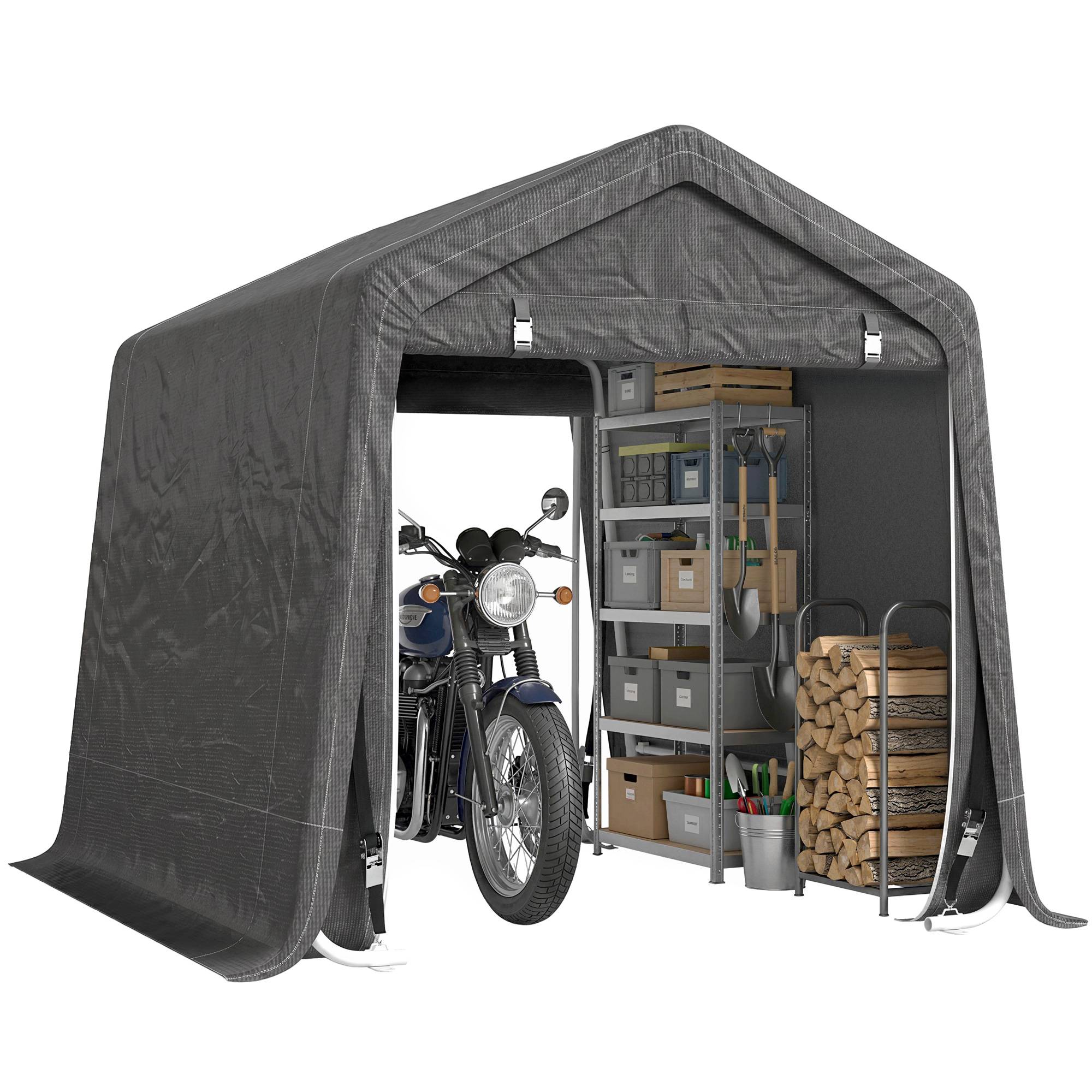 Tente garage auto moto outils, métal et bâche PE, 280x240x240cm, gris - Image 1
