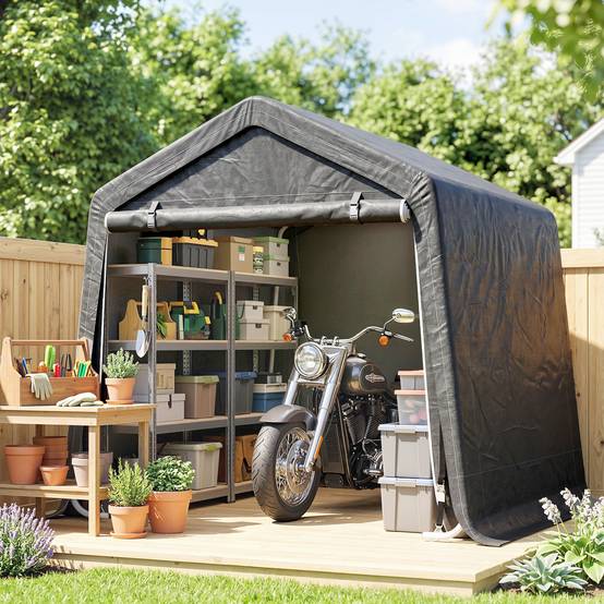 Tente garage auto moto outils, métal et bâche PE, 280x240x240cm, gris - Image 3