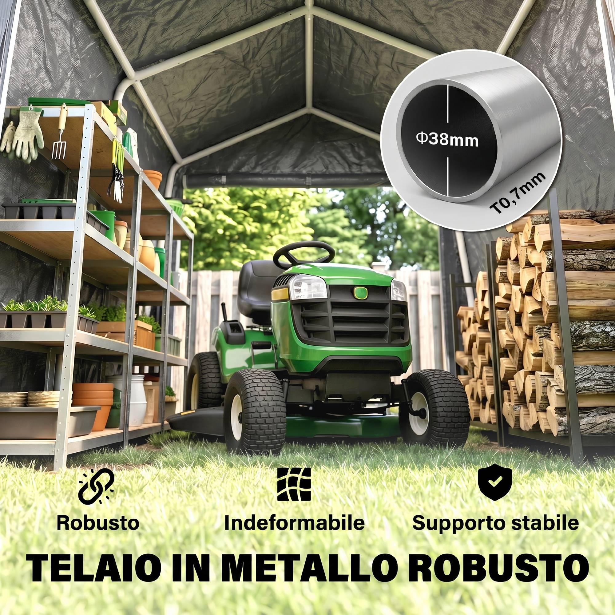 Tente garage auto moto outils, métal et bâche PE, 280x240x240cm, gris - Image 6