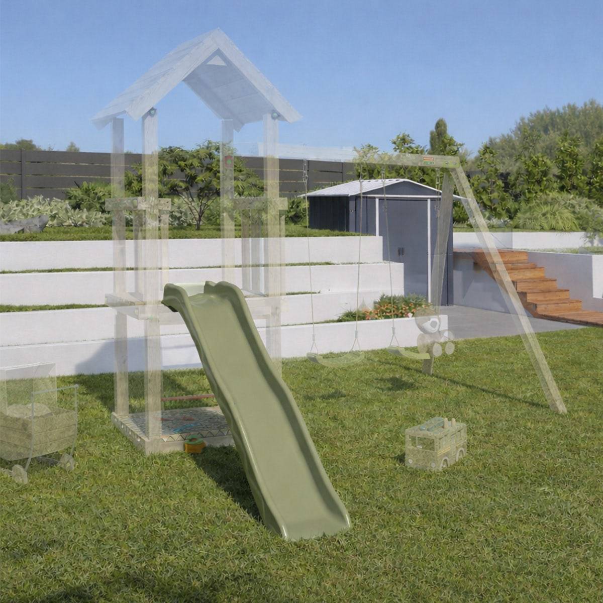 Glissière de toboggan 1,73 m de glisse vert pâle - Hauteur 85 à 90cm - Image 3