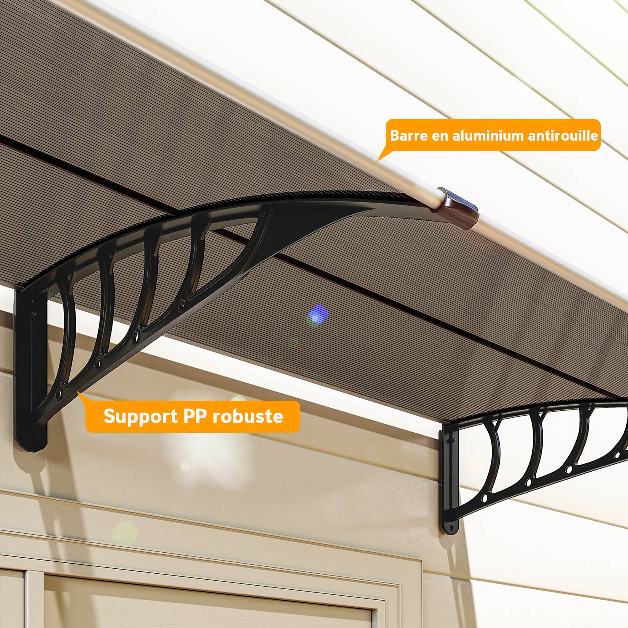 Auvent de porte toit marquise en polycarbonate auvent de porte d'entrée bord en aluminium contre la pluie et UV - Image 10