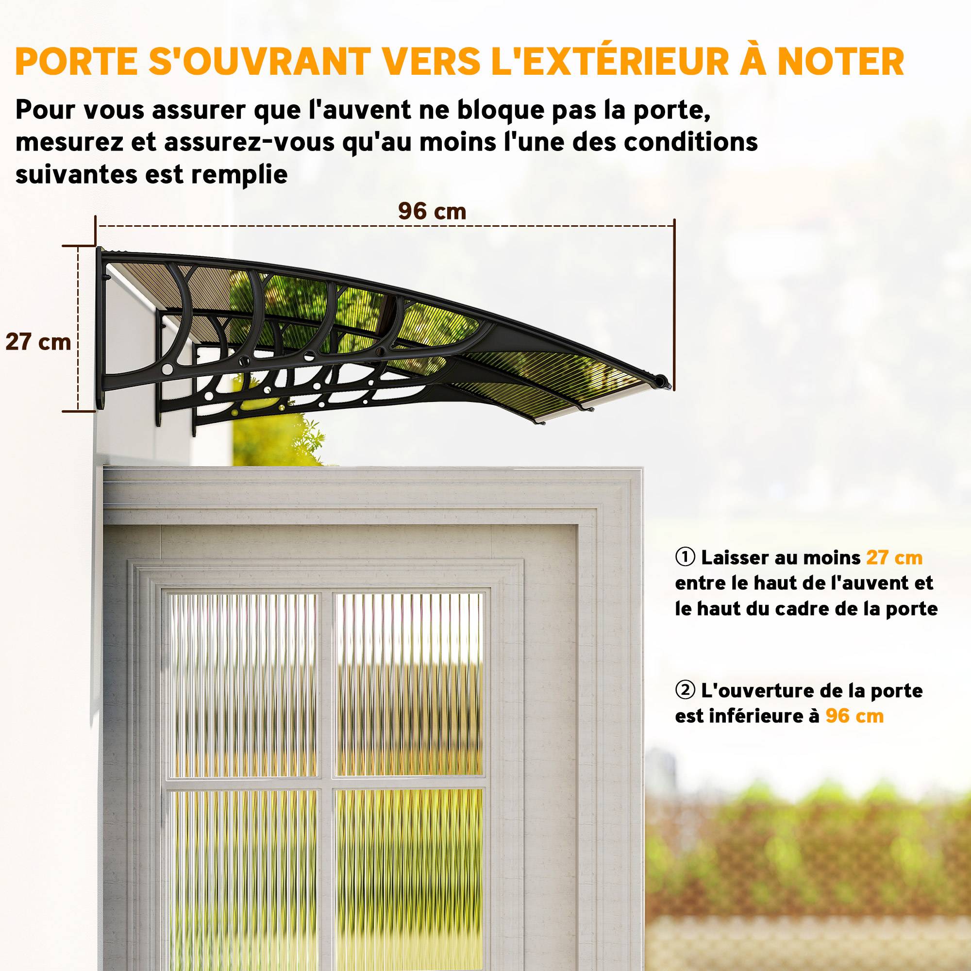 Auvent de porte toit marquise en polycarbonate auvent de porte d'entrée bord en aluminium contre la pluie et UV - Image 9