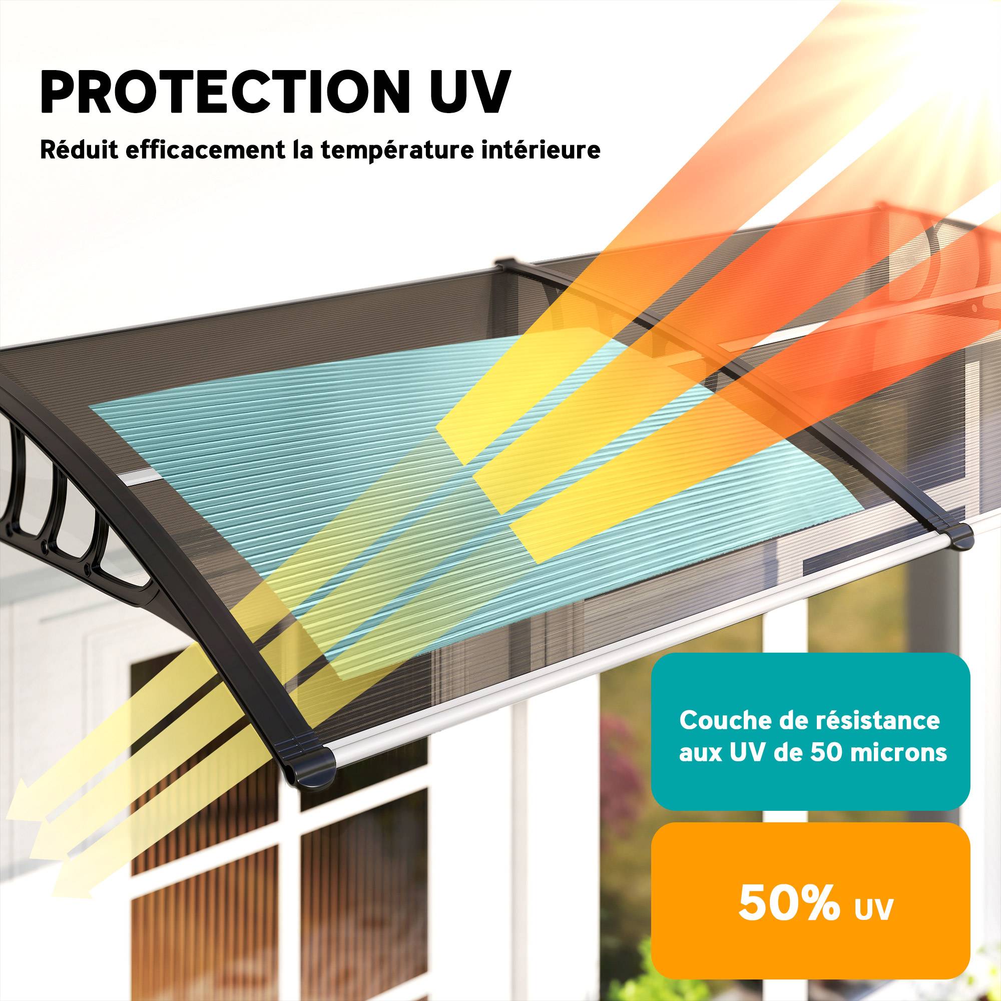 Auvent de porte toit marquise en polycarbonate auvent de porte d'entrée bord en aluminium contre la pluie et UV - Image 6