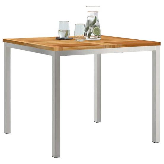 Table de Jardin Carrée en Teck Massif 90x90cm, Table à Manger d'Extérieur 4 Places avec Cadre en Acier Inox – ComfortXL Outdoor Living - Image 3