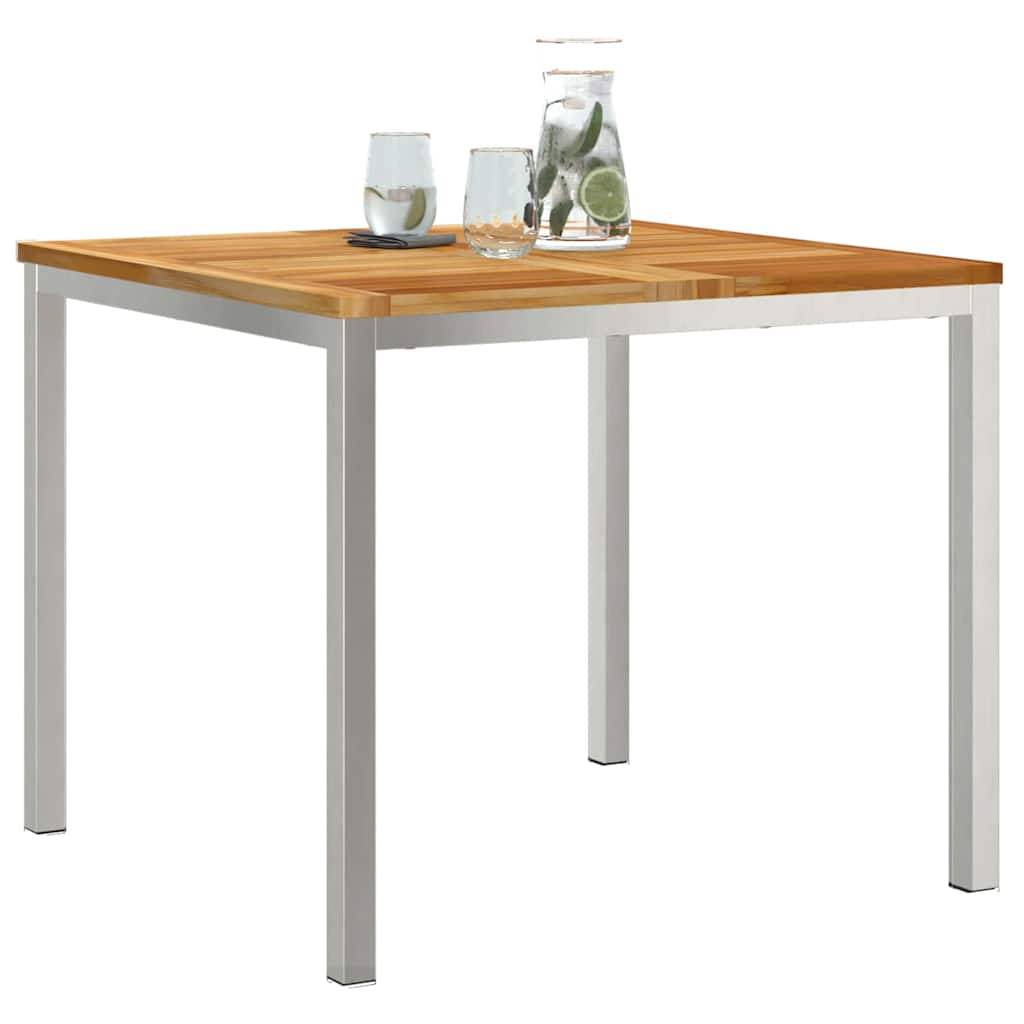 Table de Jardin Carrée en Teck Massif 90x90cm, Table à Manger d'Extérieur 4 Places avec Cadre en Acier Inox – ComfortXL Outdoor Living - Image 3