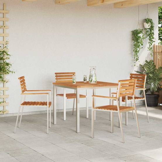Table de Jardin Carrée en Teck Massif 90x90cm, Table à Manger d'Extérieur 4 Places avec Cadre en Acier Inox – ComfortXL Outdoor Living - Image 4