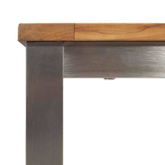 Table de Jardin Carrée en Teck Massif 90x90cm, Table à Manger d'Extérieur 4 Places avec Cadre en Acier Inox – ComfortXL Outdoor Living - Image 9