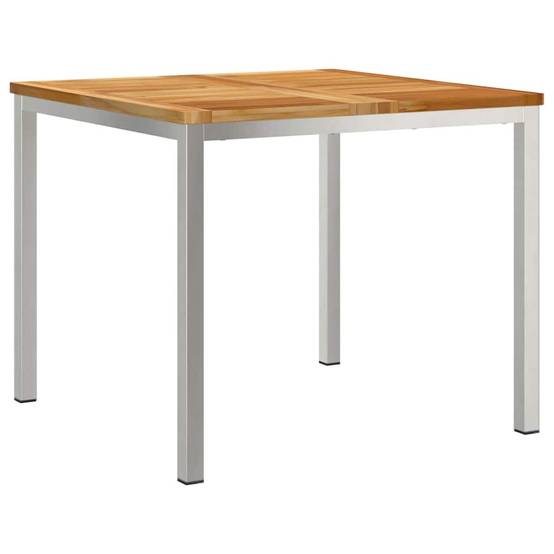Table de Jardin Carrée en Teck Massif 90x90cm, Table à Manger d'Extérieur 4 Places avec Cadre en Acier Inox – ComfortXL Outdoor Living - Image 2
