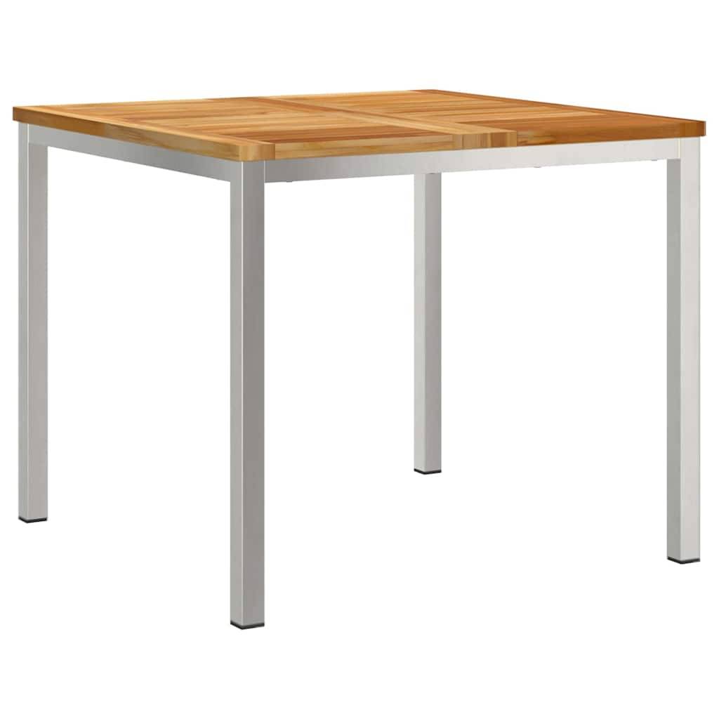 Table de Jardin Carrée en Teck Massif 90x90cm, Table à Manger d'Extérieur 4 Places avec Cadre en Acier Inox – ComfortXL Outdoor Living - Image 2