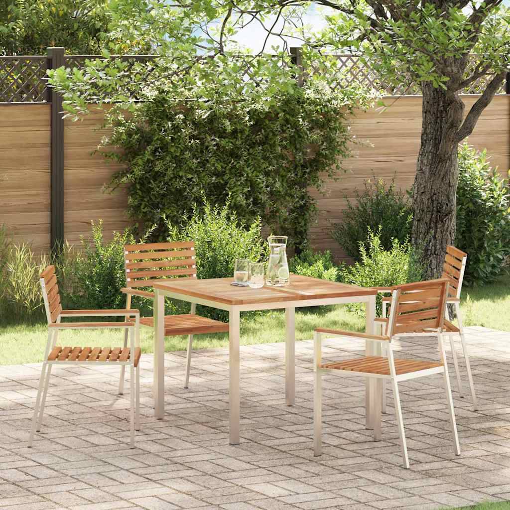 Table de Jardin Carrée en Teck Massif 90x90cm, Table à Manger d'Extérieur 4 Places avec Cadre en Acier Inox – ComfortXL Outdoor Living - Image 1